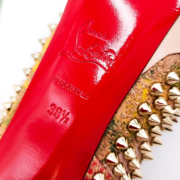 Christian Louboutin Fetish Peep 150 Gold Spiked Pumps Heels EU 38 - Picture 8 of 10